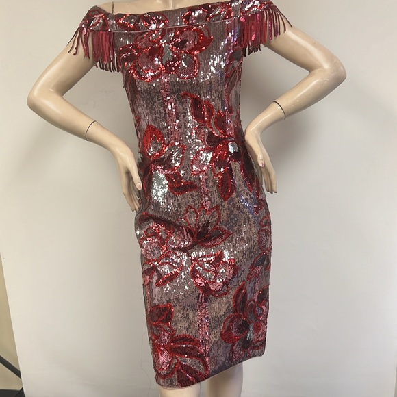 Aidan by Aidan Mattox sequins off the shoulderknee length dress - Picture 5 of 11
